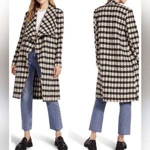 EUC BB Dakota drape houndstooth open front sprawling lapels side pockets long